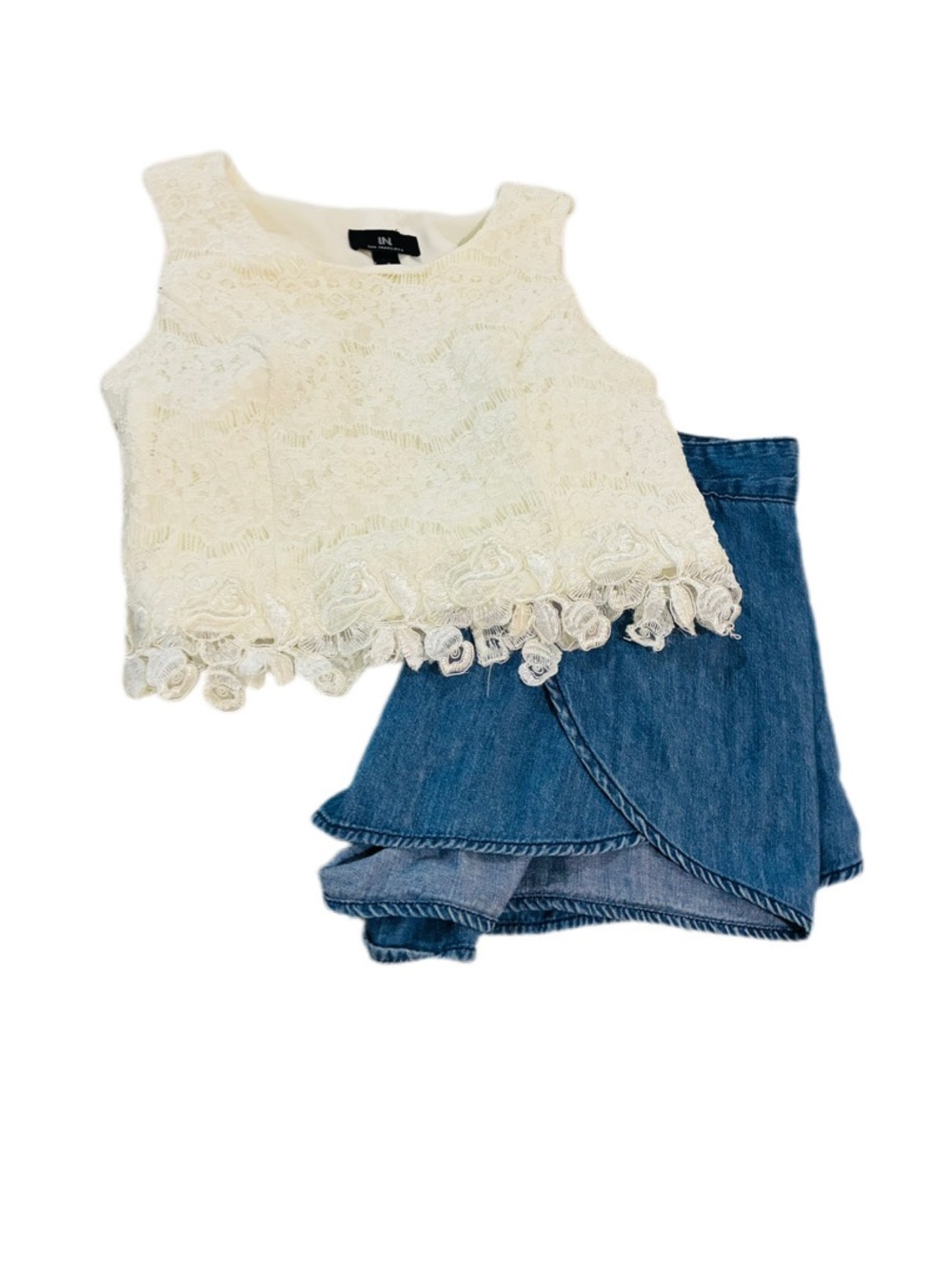 Source Unknown Cream Lace Cropped Tank Top